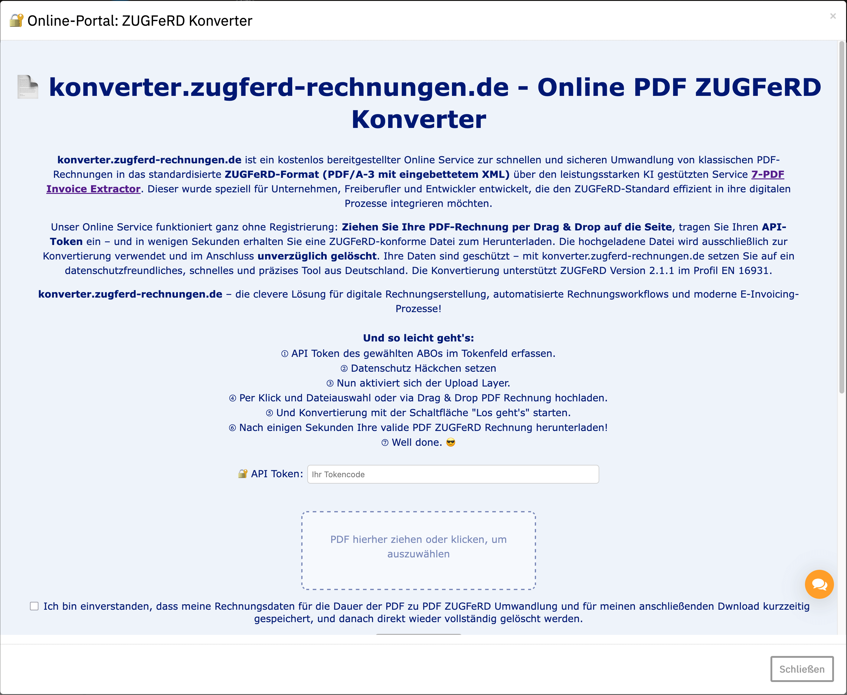 Portail en ligne - konverter.zugferd-rechnungen.de