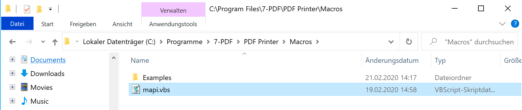Répertoire des macros de l'imprimante PDF pour adresser le gestionnaire d'événements