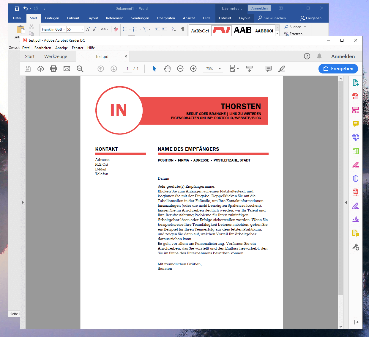 Après avoir converti Word en PDF, Acrobat Reader s'ouvre automatiquement avec le PDF généré!